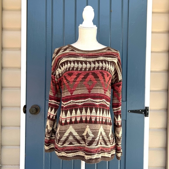 VINTAGE DENIM & SUPPLY By RALPH LAUREN Tan/Brown Tribal Print Sweater Women’s XS - Picture 1 of 8